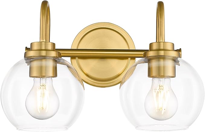 Bathroom Light Fixtures, 2-Light Brushed Gold Vanity Lights with Globe Clear Glass, Champagne Bronze Vanity Lighting Fixtures Over Mirror, AD-22280-2W-GD