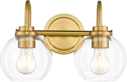 Bathroom Light Fixtures, 2-Light Brushed Gold Vanity Lights with Globe Clear Glass, Champagne Bronze Vanity Lighting Fixtures Over Mirror, AD-22280-2W-GD