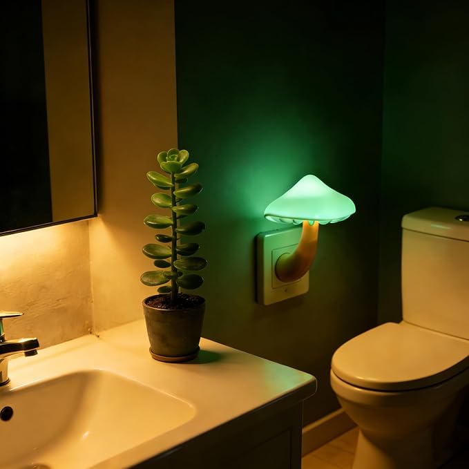 AUSAYE 5 Pack Sensor LED Night Lights Plug in Wall Lamp Mushroom Night Light for Adults Kids NightLight for Bedroom,Bathroom,Toilet,Hallway,Stairs,Kitchen,Basement Green