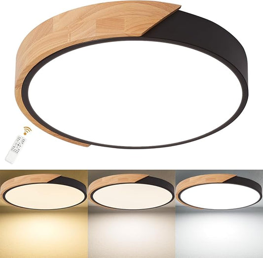 Flush Mount Ceiling Light - Dimmable 3000-6500K with Remote, Modern Black 15.7 inch Light Fixture for Kitchen, Bedroom, Hallway, Living Room