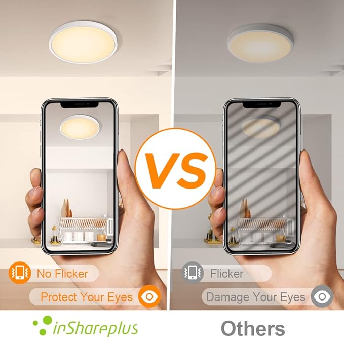 inShareplus LED Flush Mount Ceiling Light Fixture, 1500ML 2800k Warm White 7inch Flat Modern Ceiling Lighting,12W(120W Equiv), Ceiling Lamp Used in Bedroom, Bathroom, Kitchen, Corridor