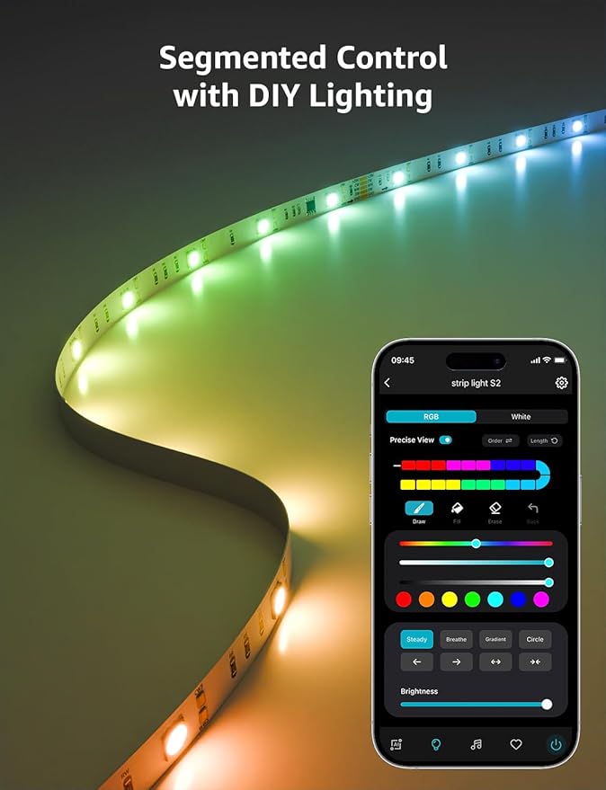Lepro S2 AI Smart LED Strip Lights - 32.8ft RGBCW Light Strips with 2700K-5700K Tunable Warm White, Color Segment DIY, Personalized Al Lighting Designer, APP Control(No Remote), 2.4G Wi-Fi & Bluetooth