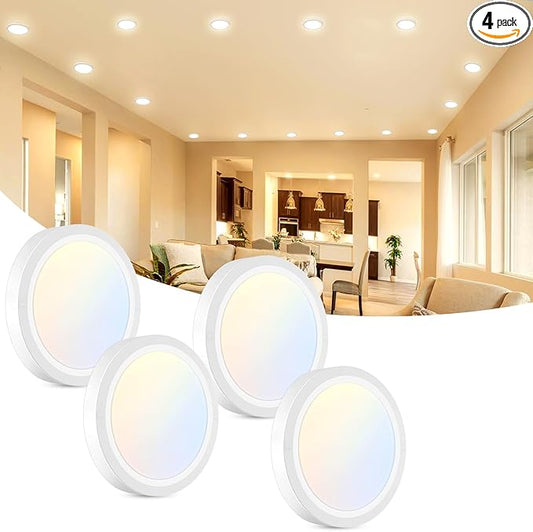 libtit 4Pack 4.7 Inch Small LED Ceiling Lights Flush Mount, 3000K 4000K 6500K Adjustable, 7W 700LM White Round Disk Light Fixture for Closet Basement Bathroom Hallway Kitchen Office Garage