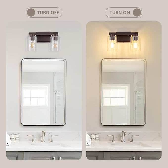 2-Light Bathroom Light Fixtures Modern Vanity Lights with Clear Glass Shade Oil Rubbed Bronze Wall Sconces Over Mirror for Bathroom,Powder Room, Living Room