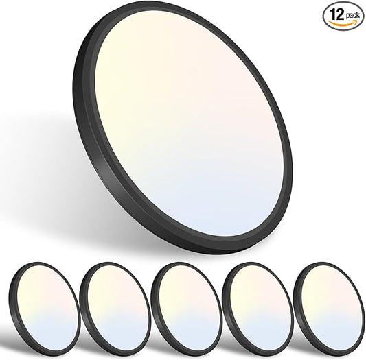 libtit 6Pack 7 inch Flush Mount Ceiling Light - 15W 1500Lm Surface Mount LED Light Fixture,3000k/4000k/6500k Color Selectable, Black Thin Flat Round LED Lamp for Bathroom Kitchen Laundry