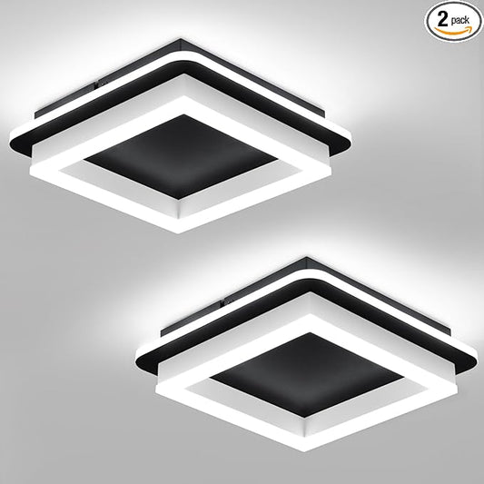 CANEOE 2 Packs Square Flush Mount Ceiling Light, 6000K Modern LED Ceiling Light Fixture, Minimalist Hallway Lighting Fixture Ceiling Lamp for Hallway Entryway Bedroom Balcony (Matte Black)