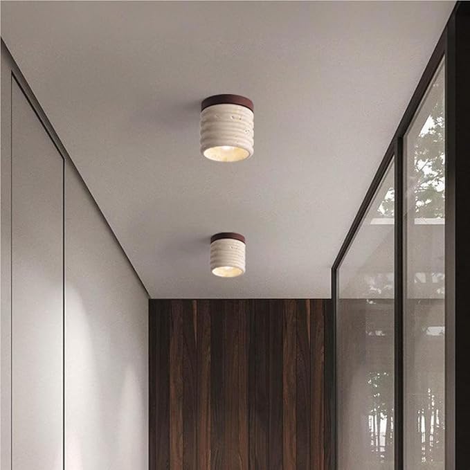 Natural Stone Flush Mount Ceiling Light, Small Wooden Nordic Hallway Lamp E26 Socket Close to Ceiling Fixture, Modern Minimalist Lighting for Bedroom Living Room Entryway(1 Pack)