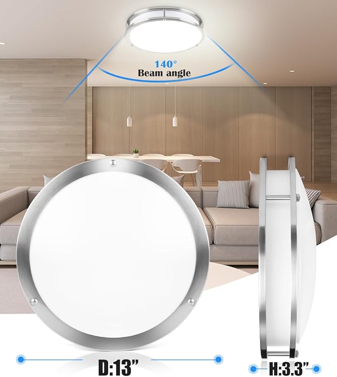 Flush Mount LED Ceiling Light Fixture, 23W, 13 Inch Flush Mount LED Ceiling Light with 5CCT(2700K/3000K/3500K/4000K/5000K Adjustable), Brushed Nickel Saturn Dimmable Lighting for Bathroom Bedroom