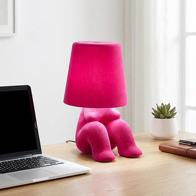 Bedside Touch Control Table Lamp, Golden Decor Thinker Statue LED Table Lamp with USB Port, 3 Way Dimmable Modern Night Light Nightstand Lamp for Home Living Room Office Shelf Decor (Pink-H)