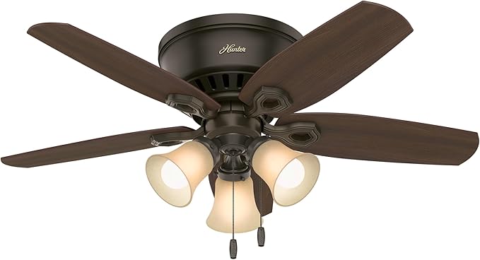 Hunter 42 inch Indoor Ceiling Fan with LED Lights - Bronze Ceiling Fan with Pull Chain, For Bedroom, Living Room, or Kitchen, Low Profile Mount, No Remote, 5 Blades - Builder 51091, New Bronze