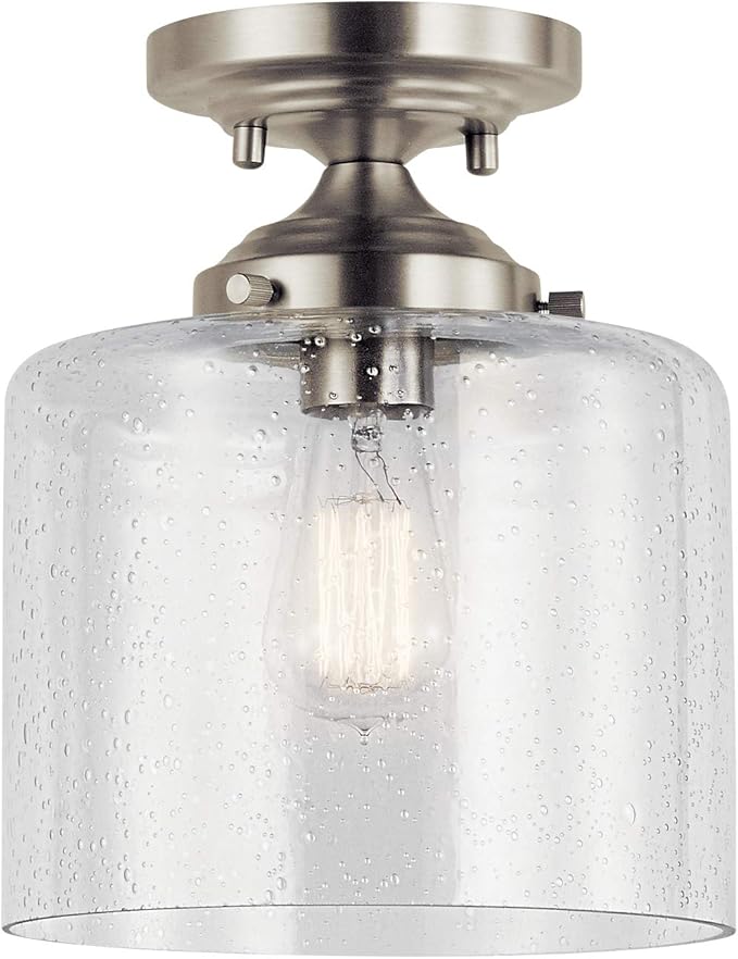 Kichler Winslow 8.5" Semi Flush Mount Light in Brushed Nickel, 1-Light Foyer or Bedroom Light with Clear Seeded Glass, (8.5" W x 10.5" H), 44033NI