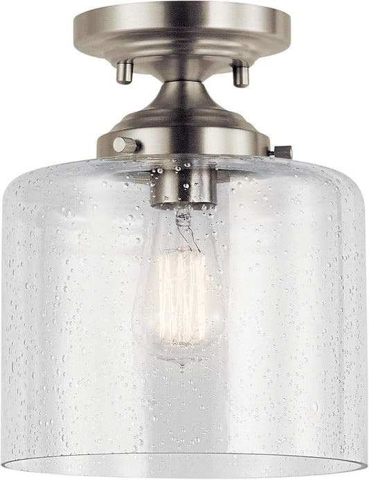 Kichler Winslow 8.5" Semi Flush Mount Light in Brushed Nickel, 1-Light Foyer or Bedroom Light with Clear Seeded Glass, (8.5" W x 10.5" H), 44033NI