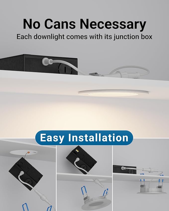 Sunco 12 Pack 3 Inch Recessed Lighting LED, Canless Ultra Thin Flush Mount Ceiling Fixture Light with Junction Box, 550 Lumens, Selectable CCT 2700K/3000K/4000K/5000K/6000K, Dimmable, 6W=50W UL/ETL