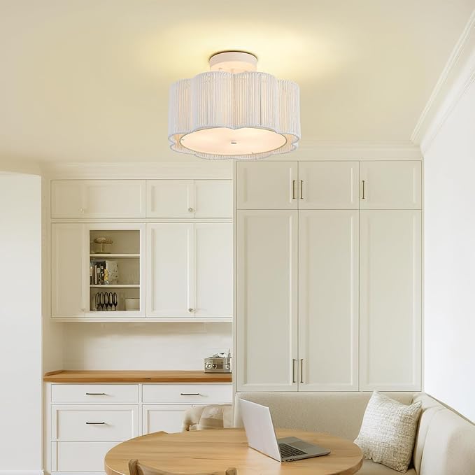 13 Inch Rattan Flush Mount Ceiling Lights 3 Lights Boho Farmhouse Ceiling Light Fixtures Wicker Hand Woven Light Fixtures for Dining Room Kitchen Bedroom Foyer Hallway Entryway