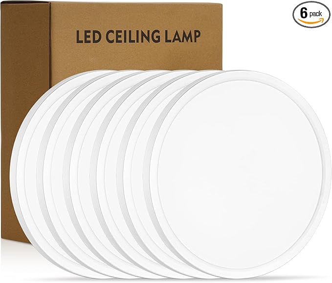 11.4 Inch 6PK LED Flush Mount Ceiling Light, ETL ,24W, 2427LM, 3000K/3500K/4000K/5000K/6500K CCT Selectable, 0.66in Ultra Thin Round Flat Panel Ceiling Light Fixture for Bedroom, Kitchen, (White)