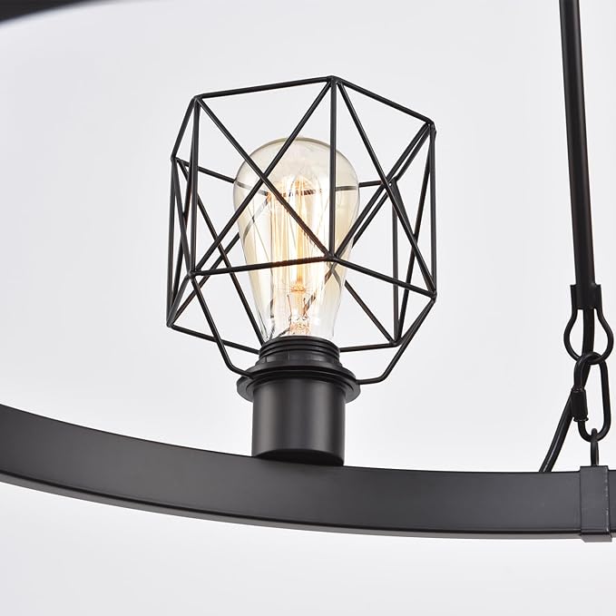 Wagon Wheel Chandelier Modern Farmhouse Pendant Light,Black Farmhouse Chandelier, 6-Light Wagon Wheel Chandelier with Adjustable Height, Dining Room Light Fixture, Hanging Lights