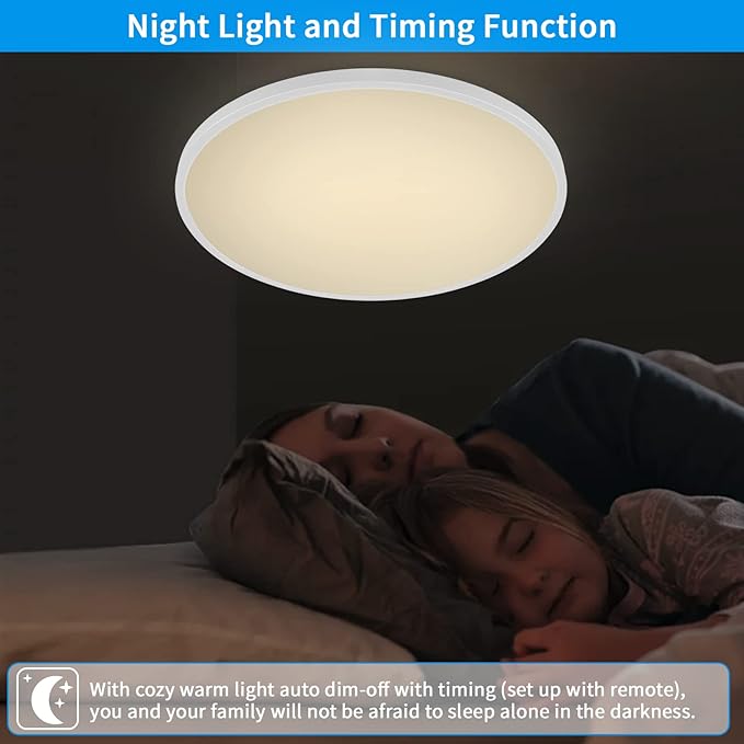 20 Inch Large LED Flush Mount Ceiling Light Fixtures - 48W Dimmable Kitchen Ceiling Light with Remote, 4800lm, 3000K/4500K/6000K Adjustable LED Ceiling Lamp for Bedroom, White