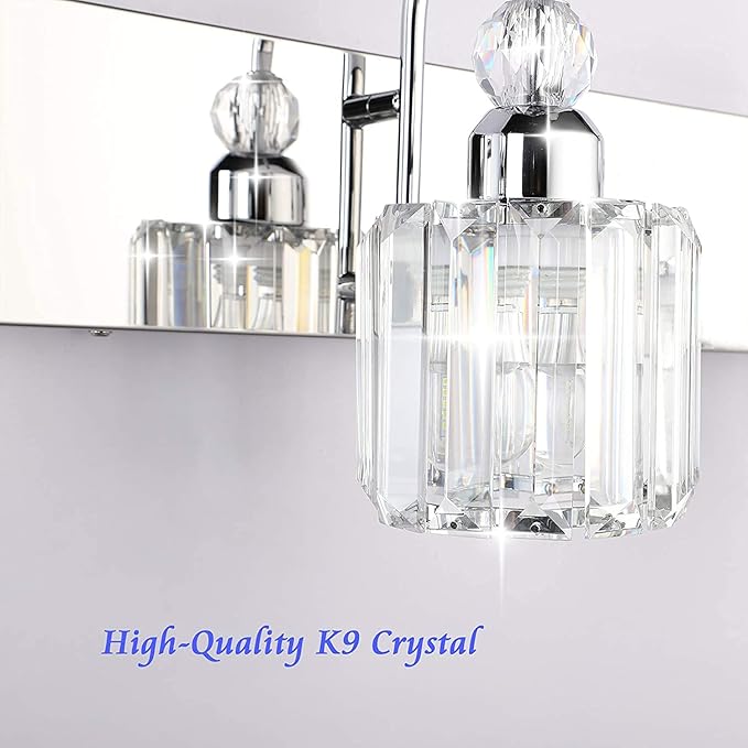 Ralbay 6-Lights Stainless Steel Crystal Bathroom Vanity Lights Over Long Mirror Modern Crystal Vanity Lighting Fixtures for Bathroom