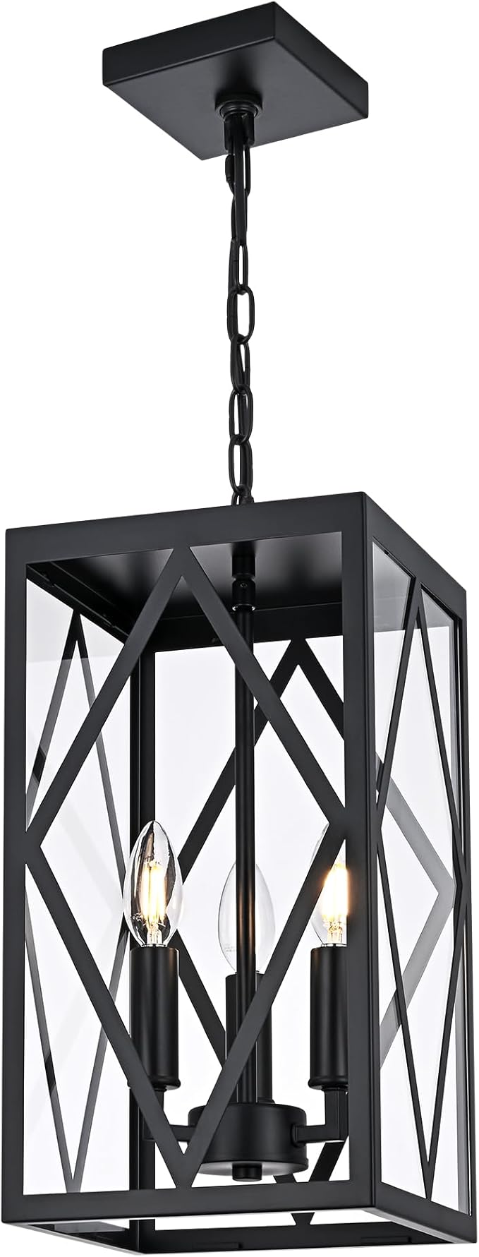 3 Light Black Outdoor Pendant Light Outside Chandelier Lantern, Modern Waterproof Exterior Hanging Light Fixture Ceiling for Front Porch Entryway Yard Patio (Bulb NOT Included)