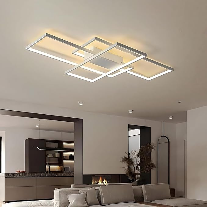 Flush Mount Modern LED Ceiling Light, Dimmable 3 Color Selectable, For Sitting Room, Kitchen, Bedroom, Hallway, Porch (White, 35.4*19.7*2.5 IN)