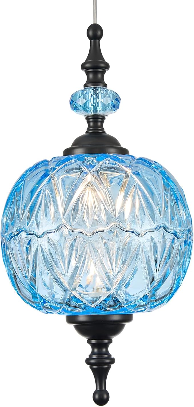 Vintage Blue and Black Glass Pendant Lights Kitchen Island Light Modern Bedroom Pendant Lighting Fixtures Hanging Lamp for Kitchen Island Bedroom Dining Room Coffee Shop Hallway