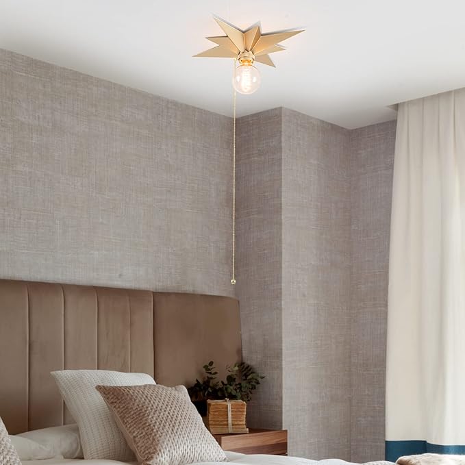 VILUXY Flush Mount Ceiling Light, Gold Star Light Fixtures Mini Ceiling Lamps with Pull Chain On/Off Switch for Hallway, Entryway, Study Room, Bedroom