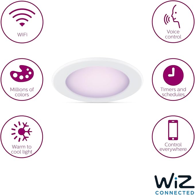 Philips Smart 5-6 Inch Retrofit Recessed Downlight 4-Pack, 1150 Lumens, LED Color Changing Lights, Connects to Wi-Fi, Control with Voice or App, Powered by WiZ Connected