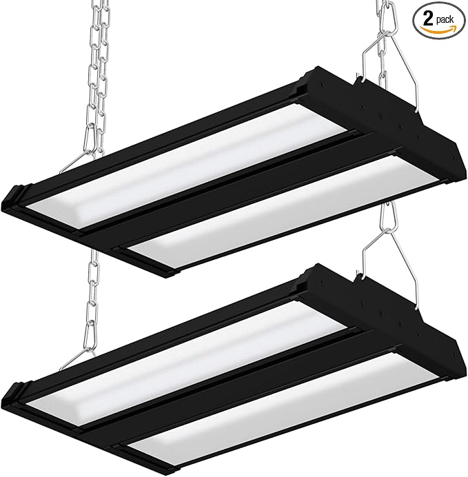 Allsmartlife LED Linear High Bay Shop Light 2-Pack, 150W 20250LM 0-10V Dimmable 5000K Daylight, Adjustable Tilt Hanging Black High Bay LED Shop Lighting Fixtures for Garage Warehouse Workshop ETL