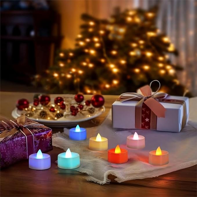 BEICHI Color Changing LED Tea Lights Bulk, 12 Pcs Flameless Tealight Candles with Colorful Lights, Battery Operated Colored Fake Candles, No Flickering Light, White Base