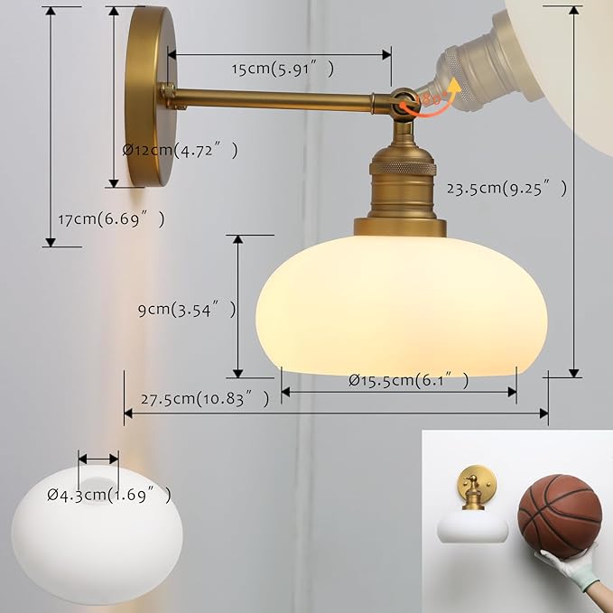 Pathson Milk White Glass Wall Sconce Lamp, Hardwired Vintage Bathroom Vanity Light Fixture for Wall Painting, Living Room, Foyer, Kitchen Sink, Bedroom, Farmhouse Lighting