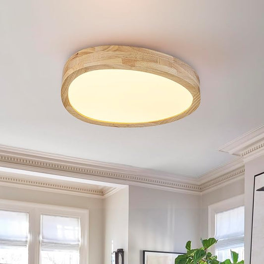 EDISLIVE Wood Oval LED Ceiling Light,14.6" Dimmable LED Flush Mount Lighting Modern Low Profile Light Fixture 5-Step Color Selectable (3000K-6000K) for Kitchen Bedroom Living Room Foyer
