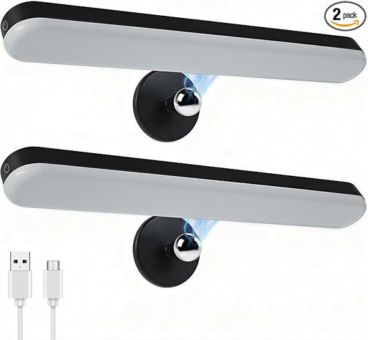 Benreom 2 Pack Wireless Vanity Lights for Mirror, Rechargeable Battery Operated Makeup Light, Adjustable Light Bar, Magnetic Stick on LED Lighting Bathroom Decor Accessories, Black