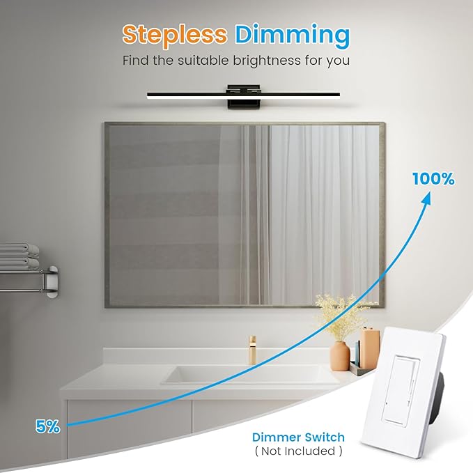 VOLISUN Modern Bathroom Vanity Light 39.4 inch, Rotatable, 24W Dimmable 5CCT Led Bathroom Light Fixture Over Mirror, Black Bar Vanity Light for Bathroom Mirror Cabinets-ETL Certificated