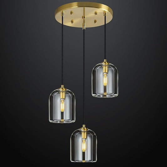 Modern Gold Pendant Lights Kitchen Island Ceiling Chandelier Indoor Crystal Hanging Light Fixtures for Dining Room Kitchen Living Room Bedroom（3Light）
