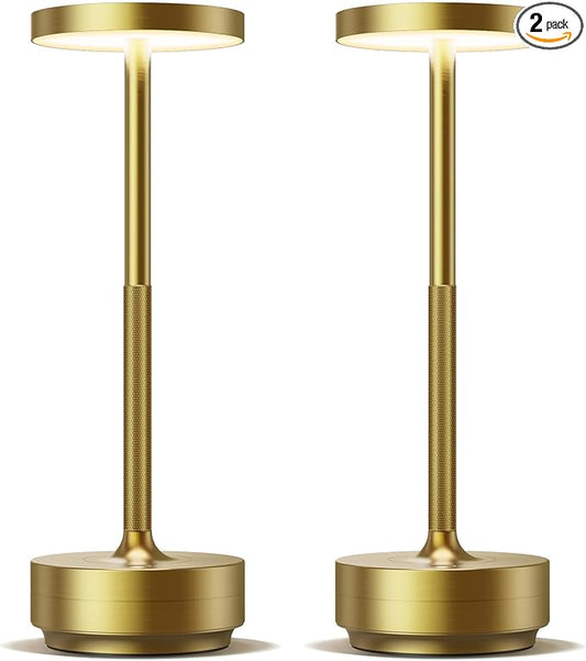 SAKRINGT 2 Pack Rechargeable Cordless Table Lamp - Battery Operated LED Portable Table Light with 3 Color Stepless Dimming, Memory Function - IP54 Waterproof for Outdoor, Restaurant, Patio, Camping