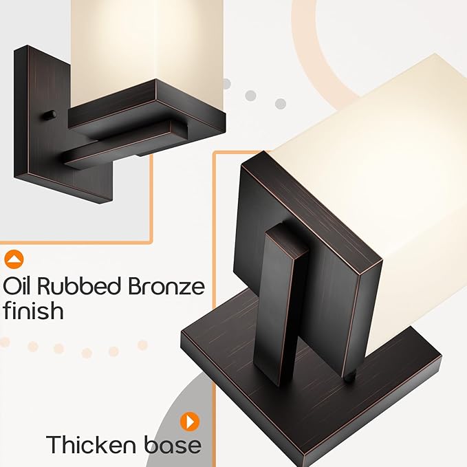 Wall Light Over Mirror Bathroom Vanity Lighting Fixtures with White Frosted Glass, Wall Sconce for Porch Hallway Entrance, Oil Rubbed Bronze T003ORB-L1