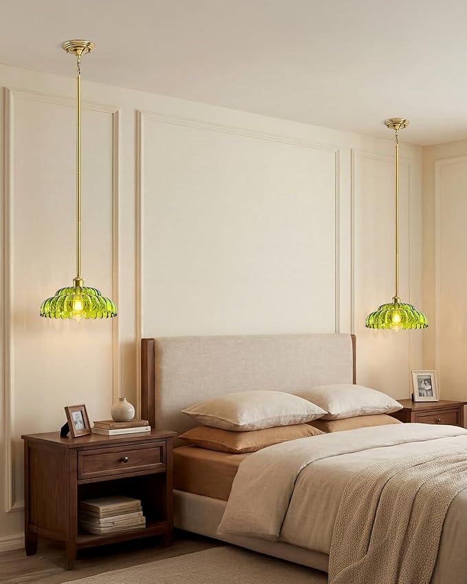 Modern Ceiling Lights, Green Glass recessed Pendant Lights, Height-Adjustable Ceiling fixtures Suitable for Living Rooms, hallways, Kitchens, and bedrooms.