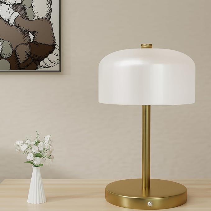 Small Portable Cordless Table Lamp, 3-Way Dimmable Touch Rechargeable Battery Powered Mushroom Lamp Bedroom Dining Table Living Room Shelf Decor,Gold