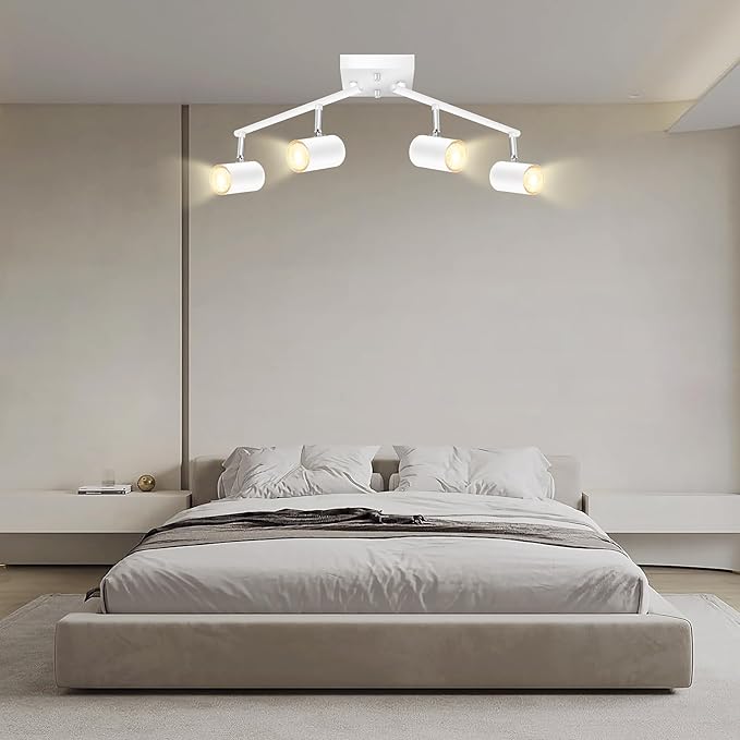 4 Light Track Lighting Fixtures Ceiling, Matte White Track Lights Ceiling with Flexibly Rotatable Light Heads, Modern LED Track Light kit for Kitchen/Hallway, GU10 Bulb Not Included