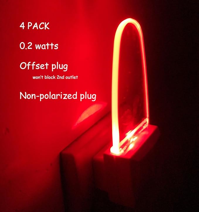 4 Pack Auto Nightlight Lamp with Dusk to Dawn Sensor for Bedroom, Plug in, Red