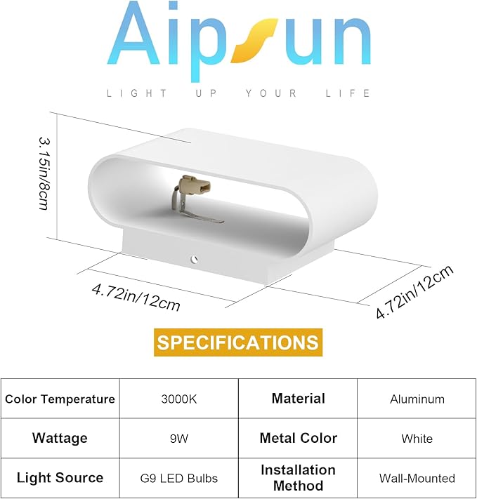 Aipsun Modern LED Wall Sconces Hardwired Interior Wall Lights 4 Packs Indoor Aluminum Up and Down Wall Mount Light for Living Room Bedroom Hallway Corridor Warm White 3000K(with G9 Bulbs)