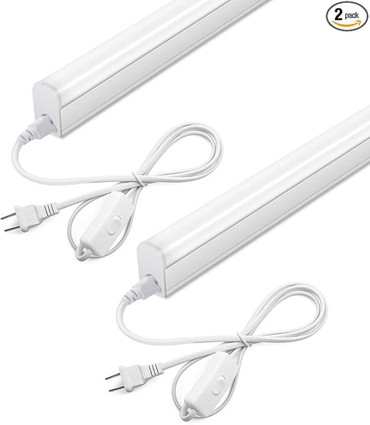 LED Shop Light 2FT, 1100lm, 6000K, 10W, Under Cabinet LED T5 Fixture and Under Counter Lights for Kitchen, Corded Electric with ON/Off Switch (Pack of 2)