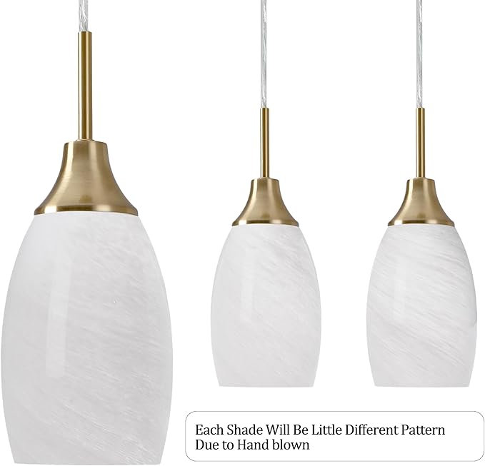 Viinew Mini Glass Pendant Light 4.72" with Handblown White Swirl Art Glass Hanging Light 1-Pack Oval Ceiling Hanging Light Fixture for Dining Room Kitchen Island Cafe Foyer Hallway