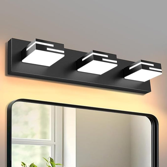 LED Modern Bathroom Vanity Light Fixtures 3-Light 22-inch 5CCT Dimmable Matte Black Vanity Lights for Bathroom Lighting Fixtures Over Mirror, with 360° Rotatable Acrylic Heads