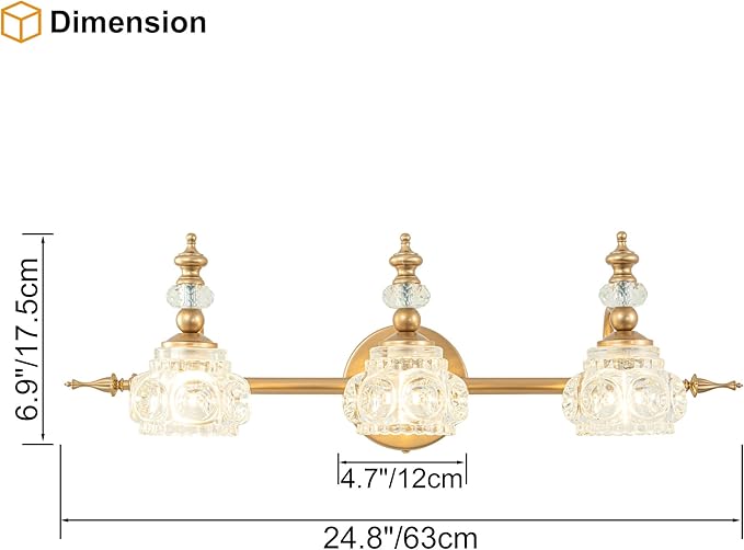 Bathroom Vanity Light Fixtures, Farmhouse Vintage Wall Sconce Lighting with Glass Shade, Bath Vintage Wall Mounted Lamps for Mirror (3 Lights,Gold,G9 Base)