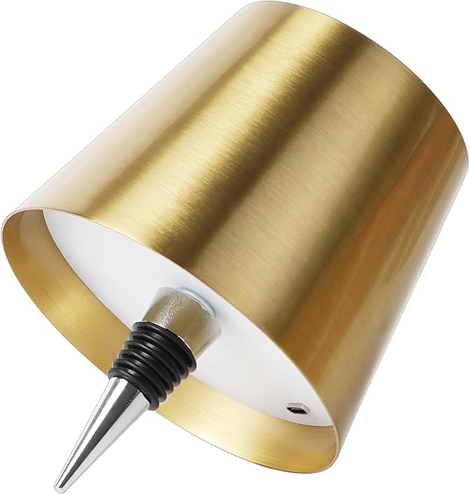 Wireless Bottle Lamp, Wireless Bottle Lamp Shade with 3 Color Temperature, Rechargeable Stepless Dimming LED Wine Bottle Lights for Any Bottle, Desk Lamp for Bedroom Restaurant - Electroplating Gold