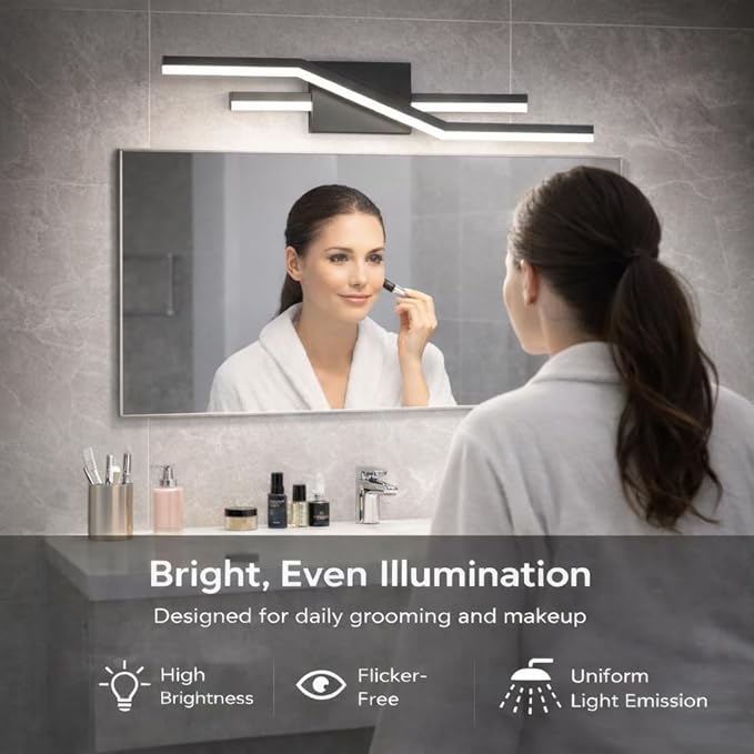 SOLFART Bathroom Light Fixtures Matte Black Dimmable LED Bathroom Vanity Lights Over Mirror 24 Inch Modern Wall Lights
