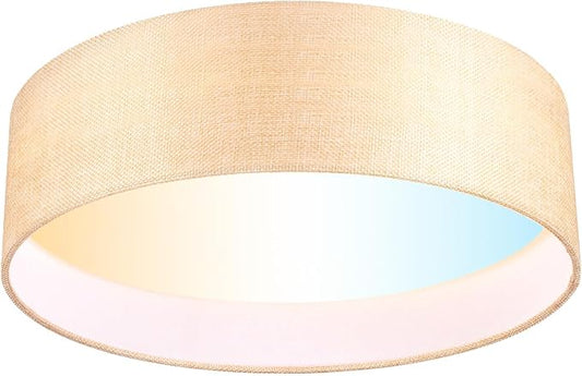 Hamilyeah 16 inch LED Flush Mount Ceiling Light, 36W 5CCT Dimmable Gold Fabric Drum Light Fixture Ceiling Mount, Modern Ceiling Lamp for Bedroom, Kitchen, Bathroom, Living Room, Hallway