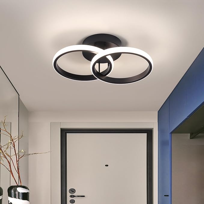 CANEOE Round Modern Led Ceiling Light Fixtures, 4500K Neutral Light Hallway Light Fixtures Ceiling, Bathroom Close to Ceiling Lights for Corridor Stair Aisle Lamps (Black, 1 Pack)