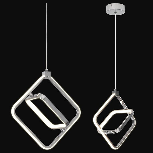 Modern LED Chandelier Chrome Rectangular Pendant Light Fixtures 4000K 20W Dimmable Height Adjustable Pendant Lighting for Dining Room Kitchen Island Bedroom Living Room Foyer（1-Pack）